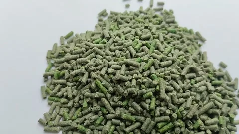 Pile of bird pellets on white background Stockbeeldmateriaal 309847650