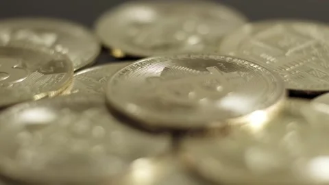 Pile of bitcoin BTC crypto currency rotate Stock Footage 277534854