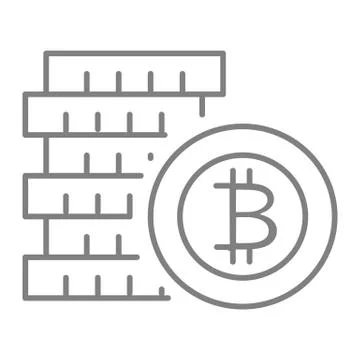 Pile of bitcoin coins thin line icon. Cryptocurrency stack vector illustration Stock Illustration