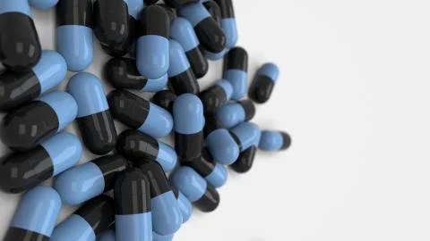 Pile of black and blue medicine capsules Stock Illustration