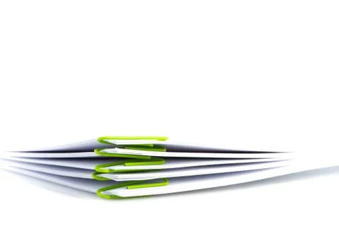 Pile of blank document with paper clip on white Stock-Fotos