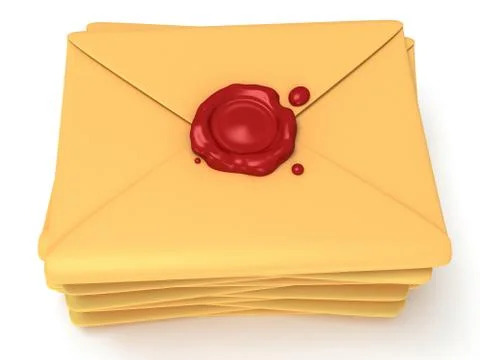 Pile of blank mail envelope with red wax seal Stock Illustration