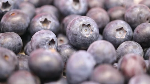 Pile of blueberries, macro rotating closeup view Stock Footage 129112374