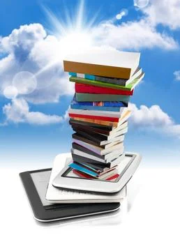 Pile of books in e-book reader Stock Photos