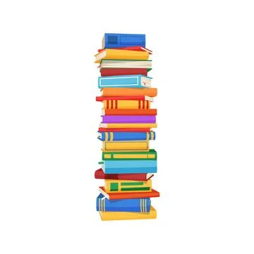 Pile of books, high stack of textbooks literature Stock Illustration