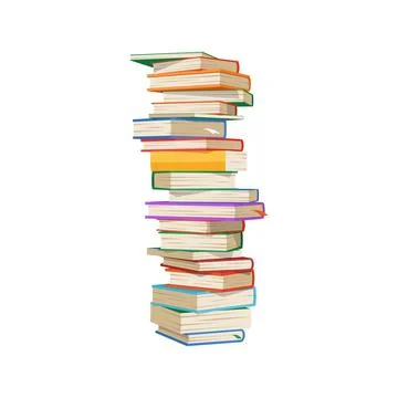 Pile of books isolated high stack of textbooks Stock Illustration