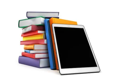 Pile of books with a tablet in the foreground Stock Illustration