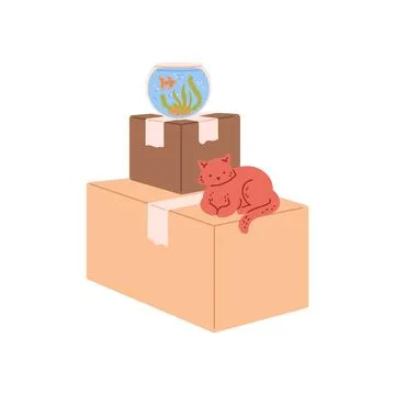 Pile of boxes packed and stacked for house moving, vector illustration isolated. Stock Illustration