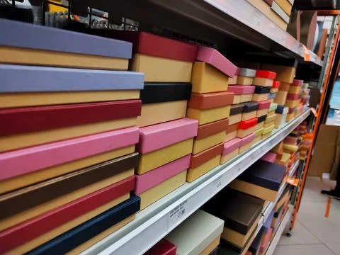 Pile of boxes on the store Stock Photos