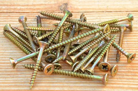 Pile of brass self-tapping screws Stock Photos