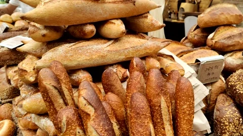 Pile of bread at the market Stock Footage 156803700