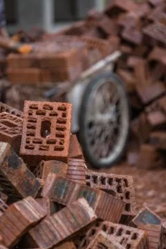 Pile of bricks on the building site Fotos de archivo