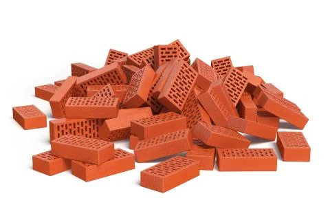 Pile of bricks isolated on white. Construction concept. Illustration