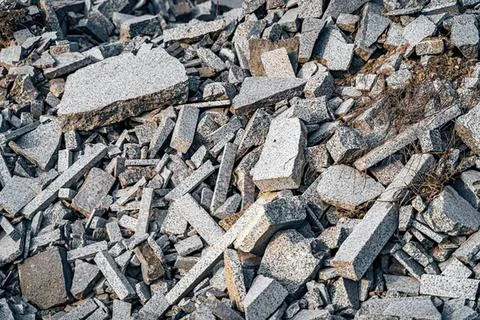 Pile of broken bricks and debris in construction site Stock Photos