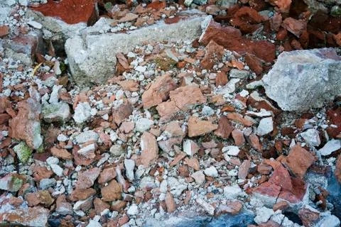 A pile of broken bricks, debris, destroyed building 스톡 사진