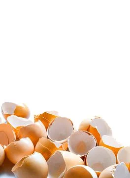 A pile of broken brown egg shells empty without protein. 写真素材