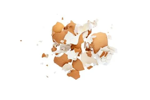 Pile of broken eggshell isolated flat lay Foto stock