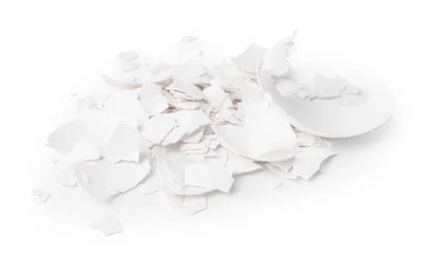 Pile of broken eggshells isolated on white Foto stock