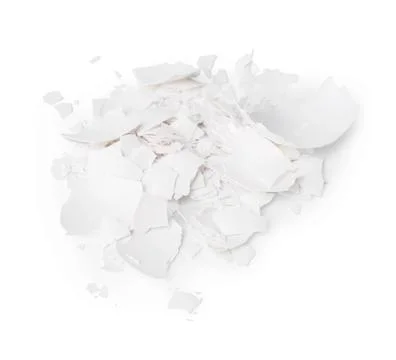 Pile of broken eggshells isolated on white Foto stock