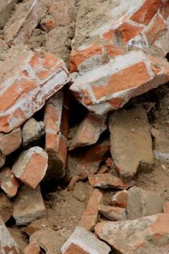 Pile of broken red bricks  Stock Photos