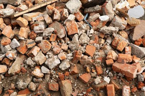 A pile of broken red bricks Stock Photos