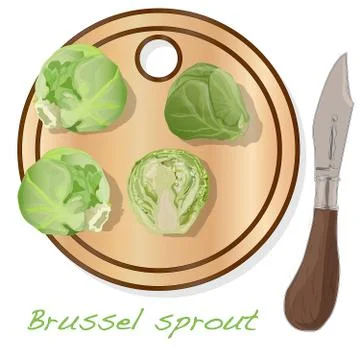 A pile of Brussels sprouts on the dish vector illustration. White background. Stock Illustration
