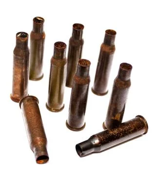 A pile bullet shells on a white background Stock Illustration