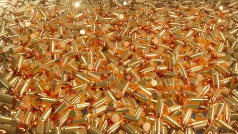 A pile of bullets lying in a mess. 3D Rendering Illustrazione stock