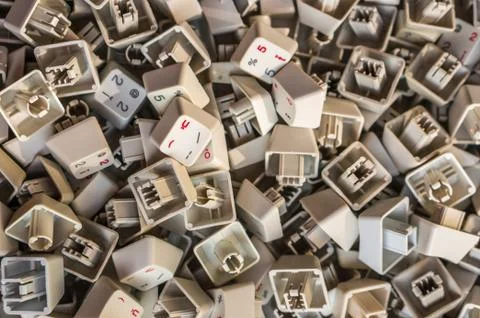 Pile of buttons, computer and technical equipment Stock Photos