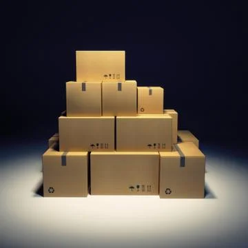 Pile of cardboard box and empty billboard Stock Illustration