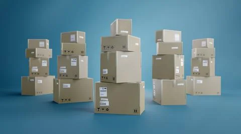 Pile of Cardboard Boxes Collums, For Package, Shipping and Delivery Ilustración de archivo