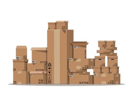 Pile cardboard boxes set Stock Illustration
