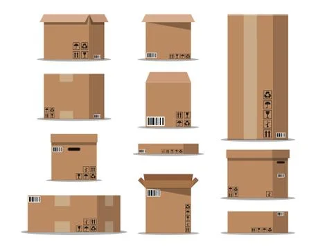 Pile cardboard boxes set Stock Illustration