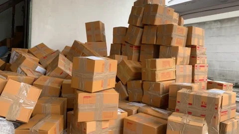 Pile of cardboard boxes stacking. Parcel ready for shipment. Thailand 스톡 동영상 225125234