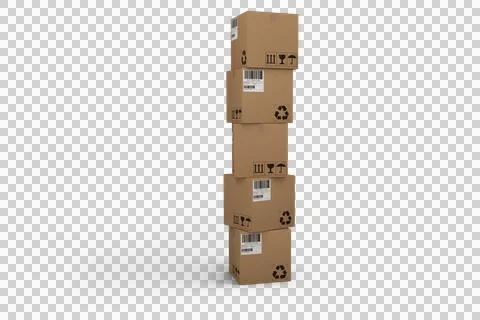 Pile of cardboard boxes on white background Ilustración de archivo