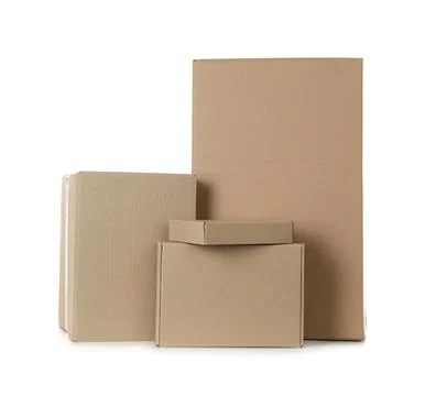 Pile of cardboard boxes on white background Stock Photos