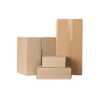 Pile of cardboard boxes on white background Stock Photos