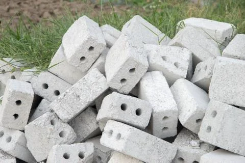 Pile of cement bricks have 2 hole Stock Photos
