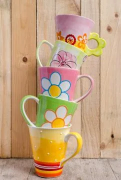 Pile of ceramic cups Stock Photos