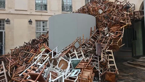 Pile of chairs stacked on display Stock-Footage 286862359
