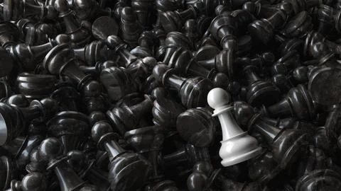 A pile of chess pieces. 3D render Stock Illustration