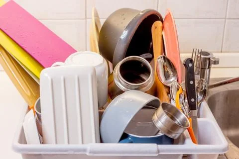 Pile of clean tableware Stock Photos