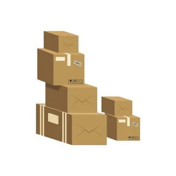A pile of closed brown cardboard boxes. Stock Illustration