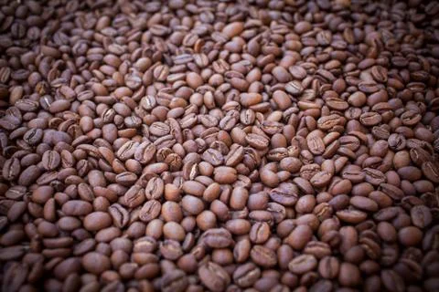 Pile of coffee beans. Background. Stock Photos