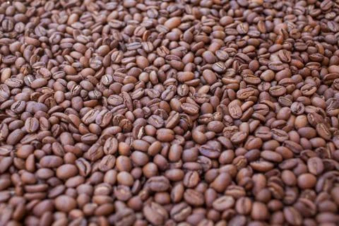 Pile of coffee beans. Background. Stock Photos