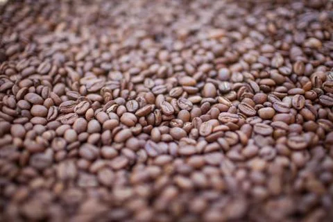 Pile of coffee beans. Background. Stock Photos