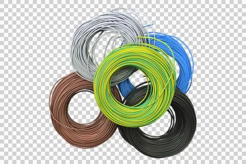 A pile of coiled electrical wires in various colors Stock Photos