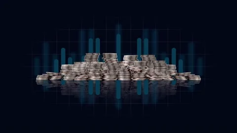 Pile of coins and graphs. Stock Footage 232657378