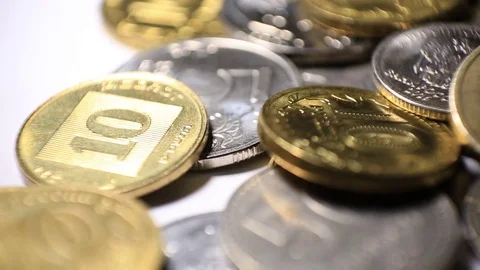 A pile of coins close-up Stock Footage 70874819