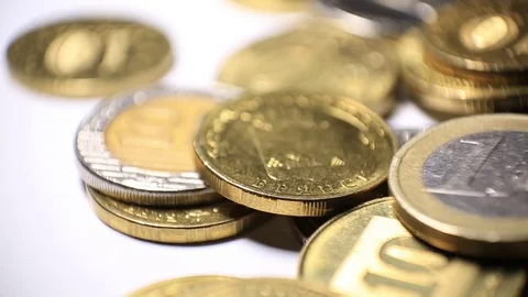 A pile of coins close-up Stock Footage 70875081